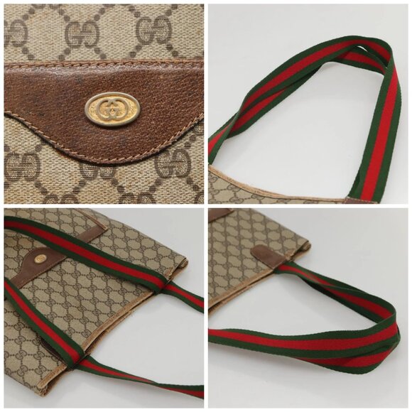 GUCCI GG Supreme Web Sherry Line Tote Bag PVC Beige Green Red Auth 117760 - Picture 16 of 16